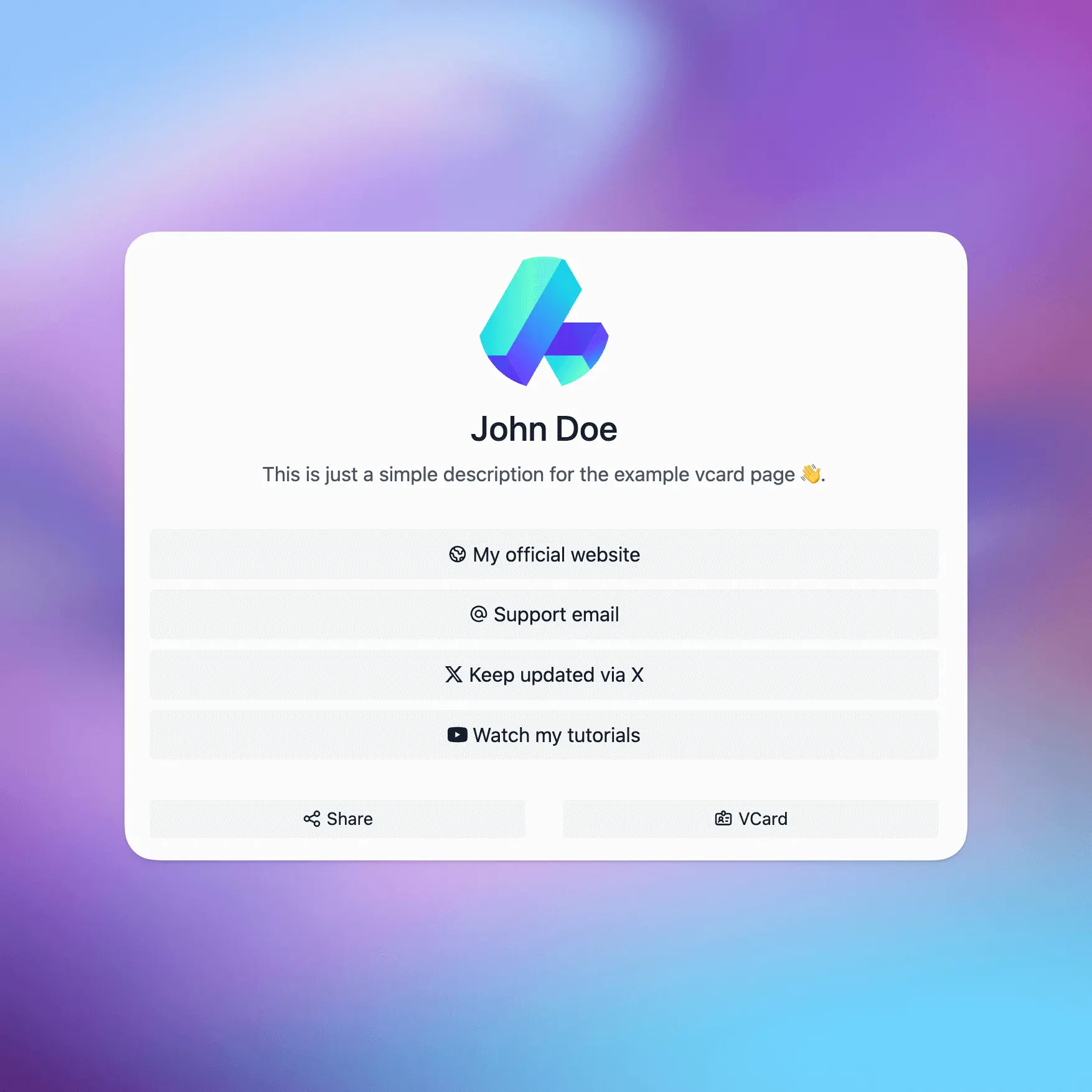 Screenshot of the New York vcard theme